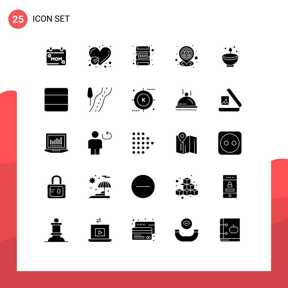 Solid Glyph Pack of 25 Universal Symbols of celebrate map like location gps Editable Vector Design Elements