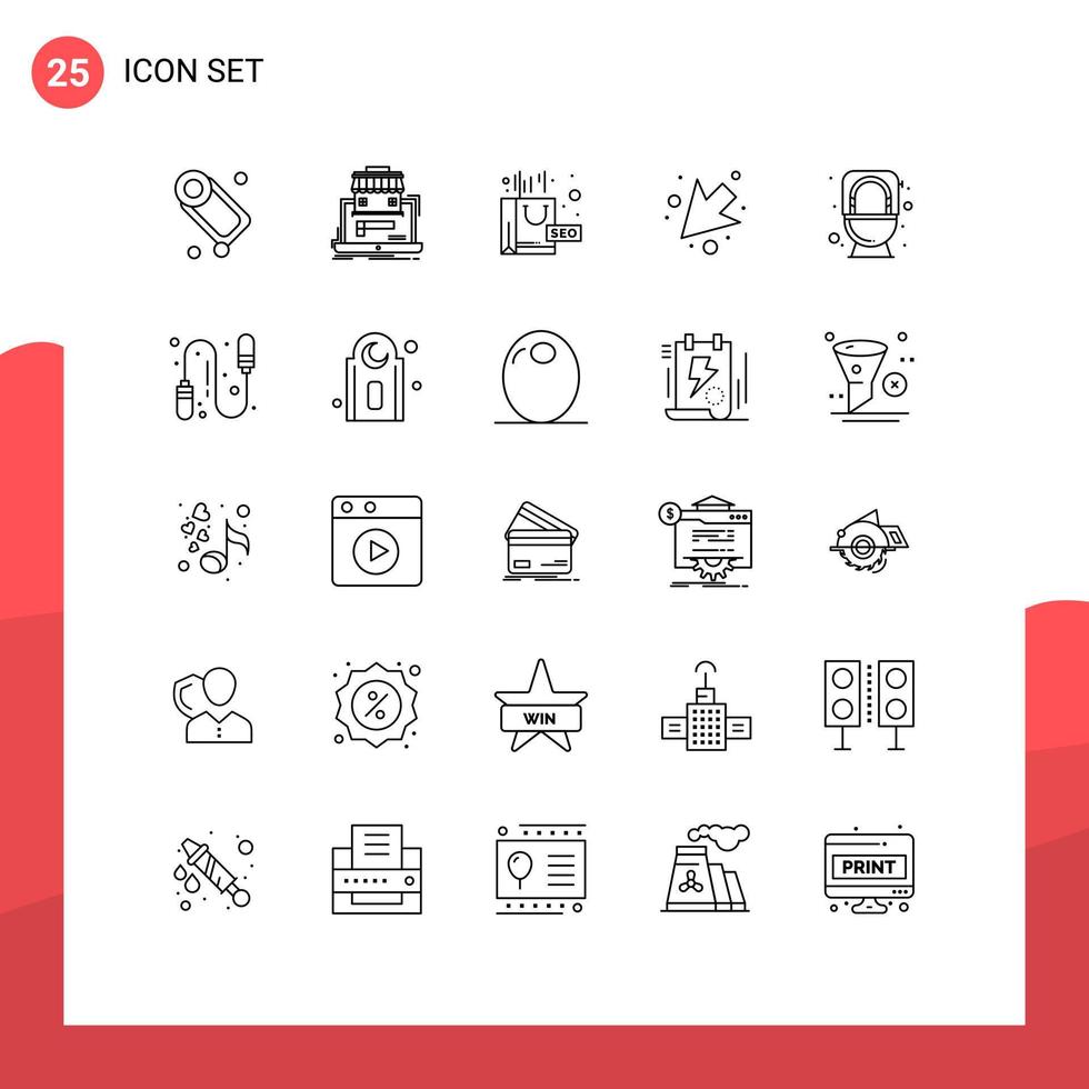 Pictogram Set of 25 Simple Lines of commode left online market down seo package Editable Vector Design Elements