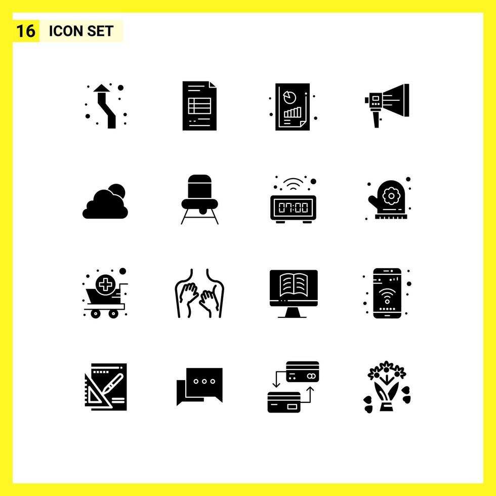 Editable Vector Line Pack of 16 Simple Solid Glyphs of megaphone loudspeaker business digital graph analysis Editable Vector Design Elements