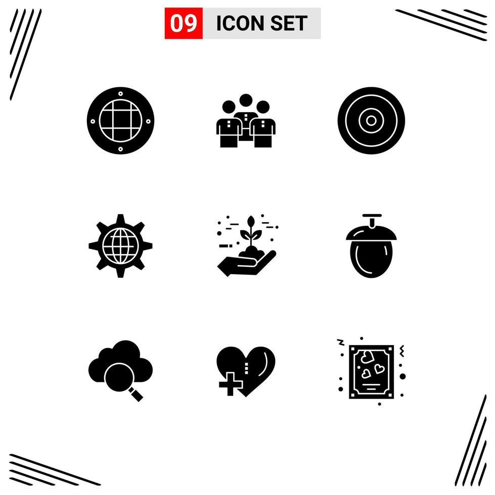 Pack of 9 Modern Solid Glyphs Signs and Symbols for Web Print Media such as internet global protection web multimedia Editable Vector Design Elements