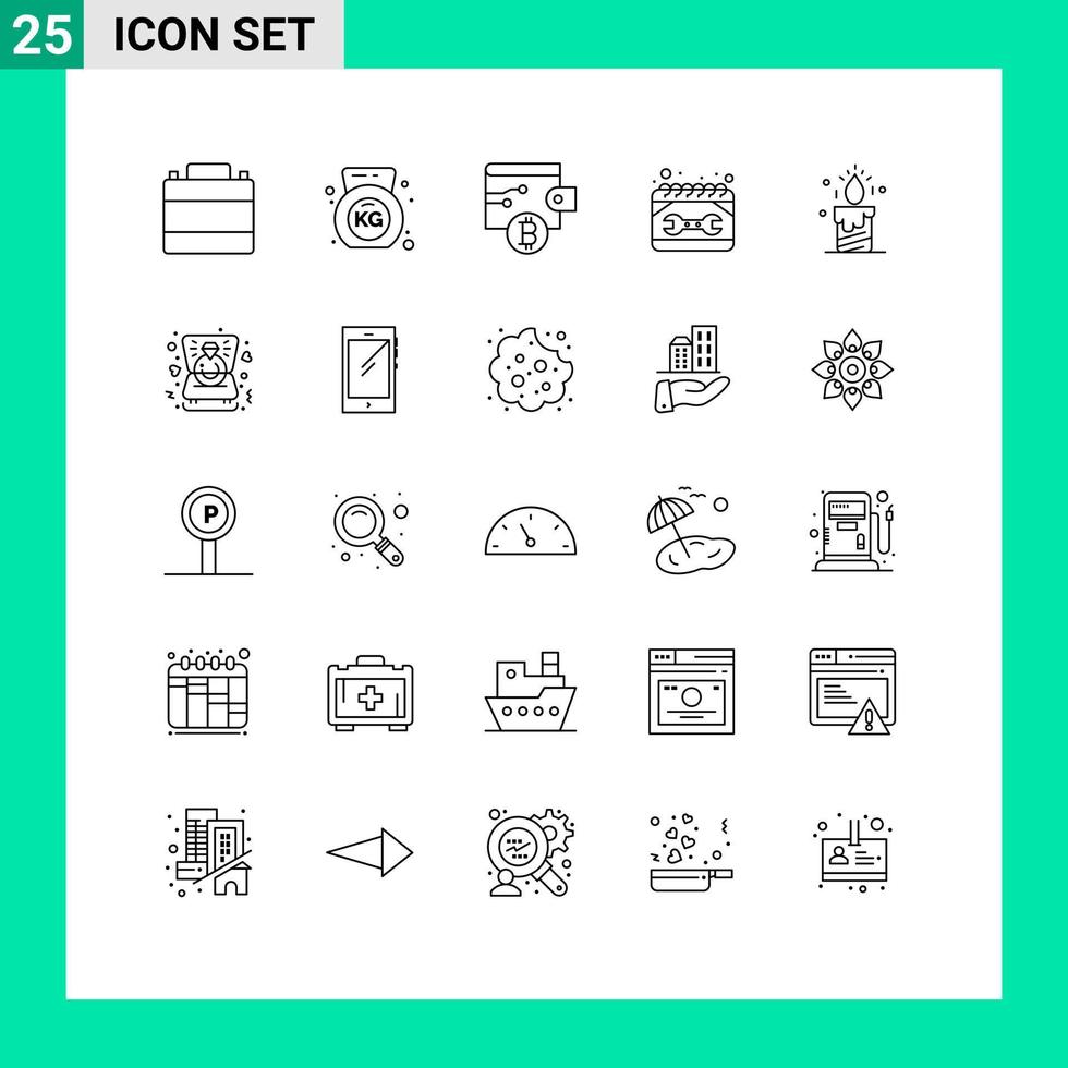 25 Universal Line Signs Symbols of light spanner bitcoin repair construction Editable Vector Design Elements