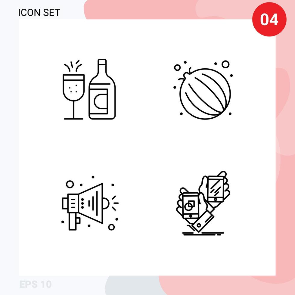 Line Pack of 4 Universal Symbols of glass speaker ddrink vegetable brand Editable Vector Design Elements