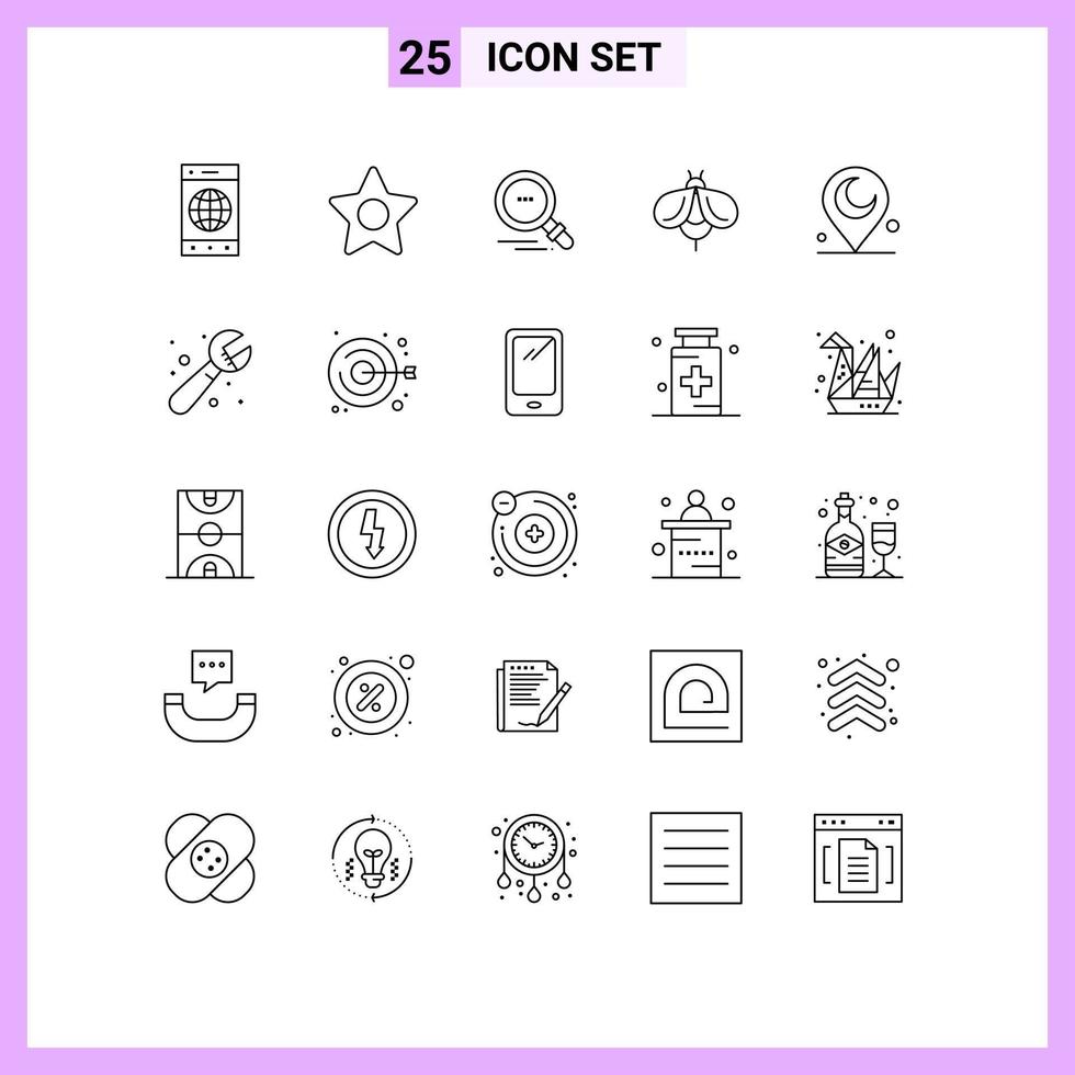 Pack of 25 creative Lines of mechanical muslim find minaret honey Editable Vector Design Elements