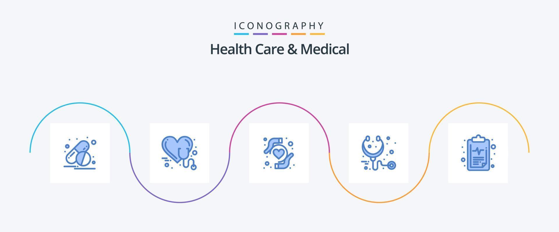 Health Care And Medical Blue 5 Icon Pack Including medical. care. health insurance. stethoscope. health vector