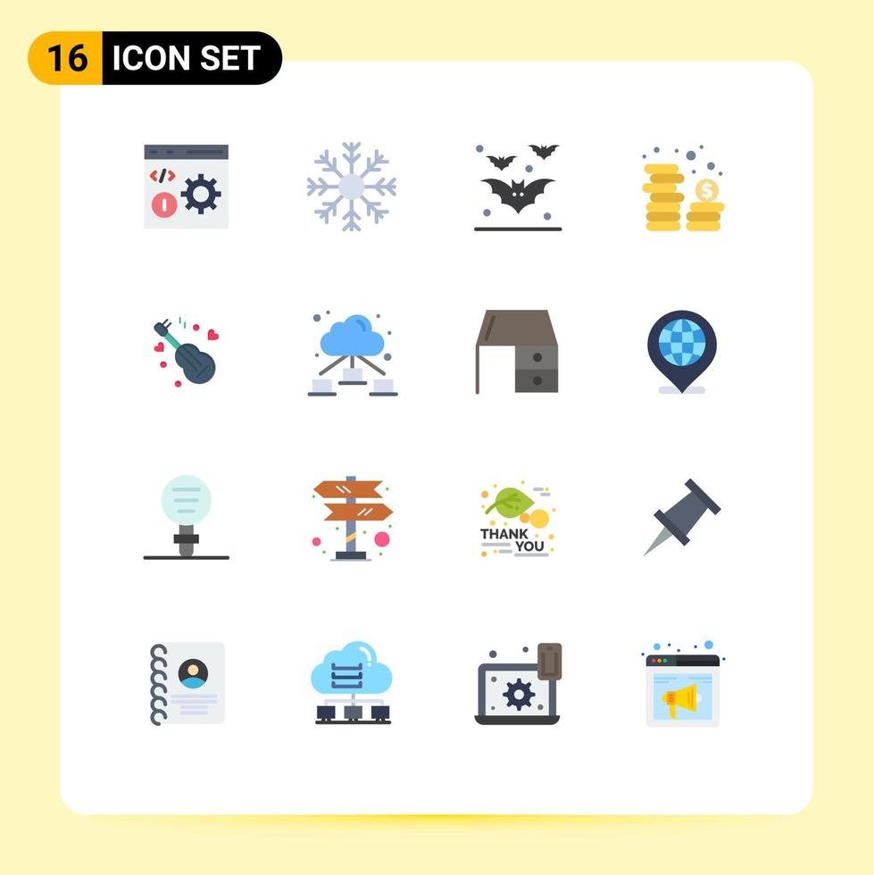 User Interface Pack of 16 Basic Flat Colors of currency coins weather cash halloween Editable Pack of Creative Vector Design Elements