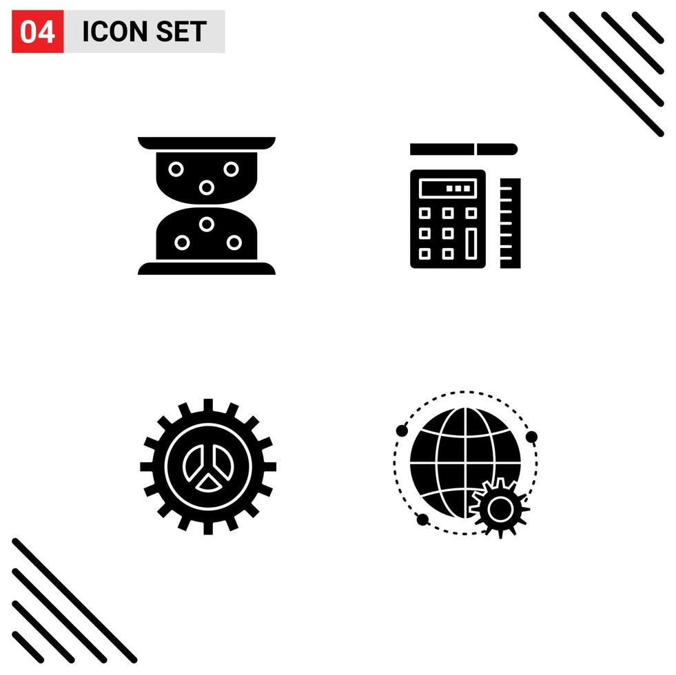 Editable Vector Line Pack of 4 Simple Solid Glyphs of hourglass settings pen education web development Editable Vector Design Elements