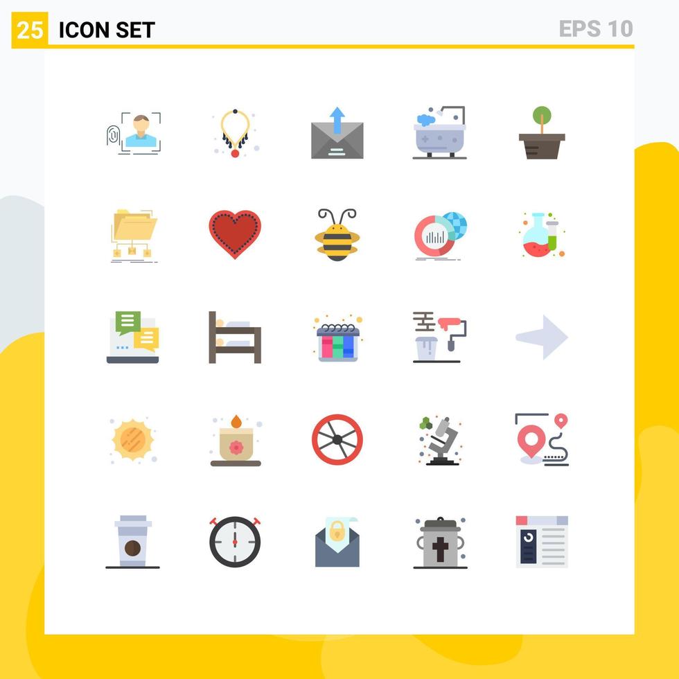 Mobile Interface Flat Color Set of 25 Pictograms of shower bathroom necklace bath outline Editable Vector Design Elements