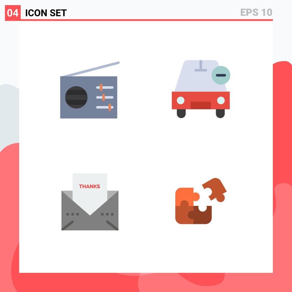 4 User Interface Flat Icon Pack of modern Signs and Symbols of media letter car minus thanks Editable Vector Design Elements
