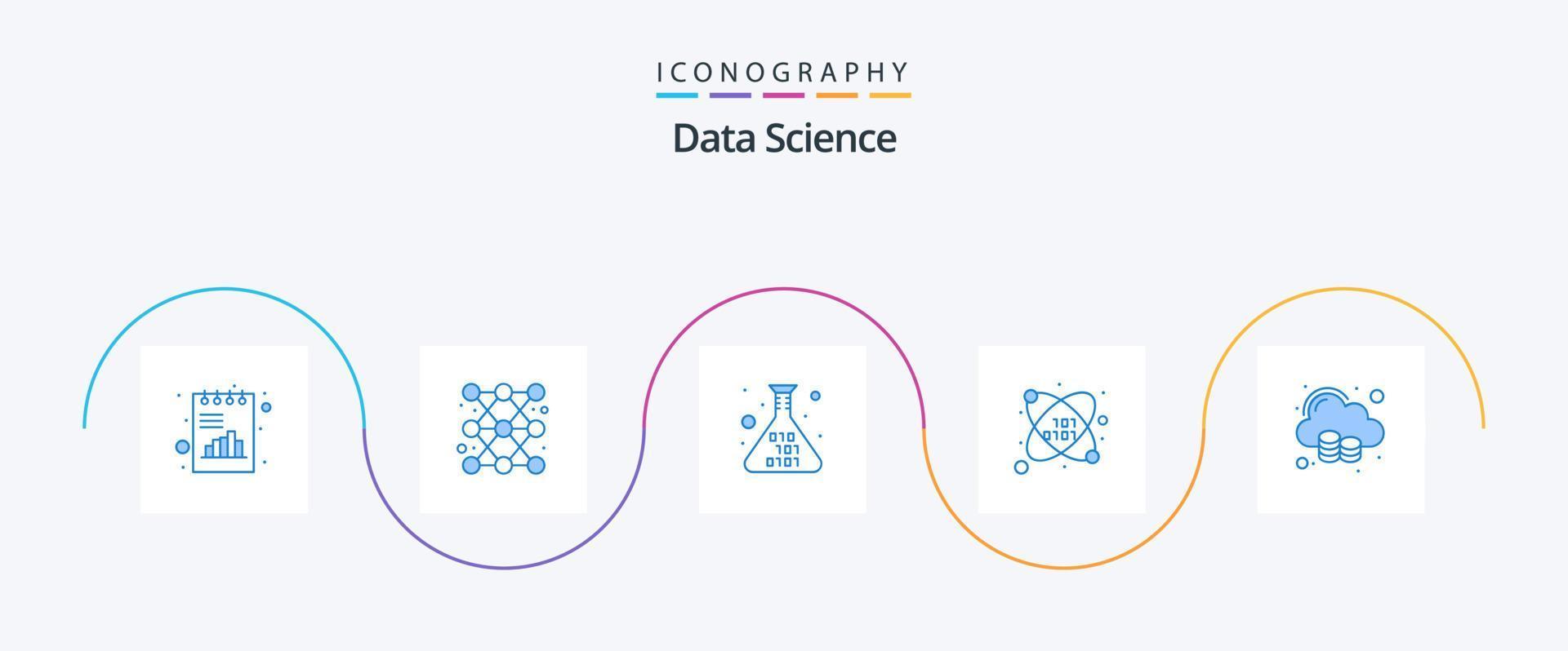 Data Science Blue 5 Icon Pack Including cloud. science. line. essential. code vector