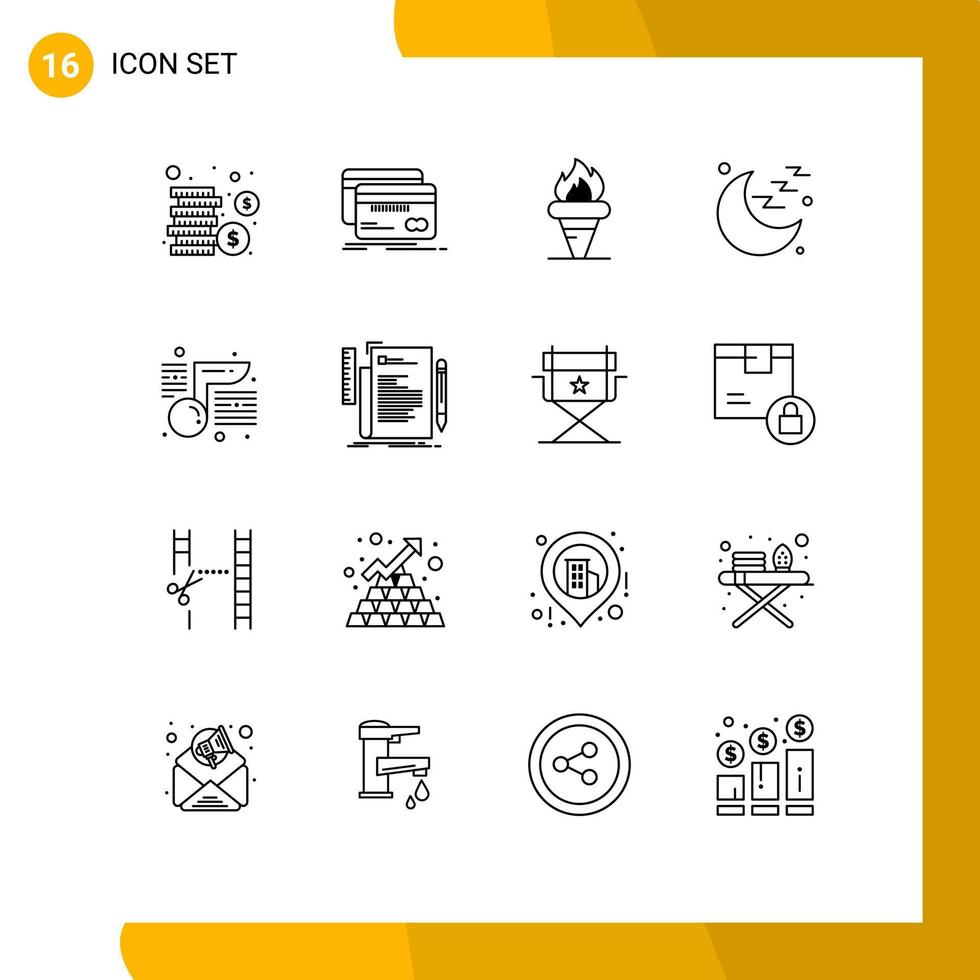 16 User Interface Outline Pack of modern Signs and Symbols of note sign flame moon olympic Editable Vector Design Elements