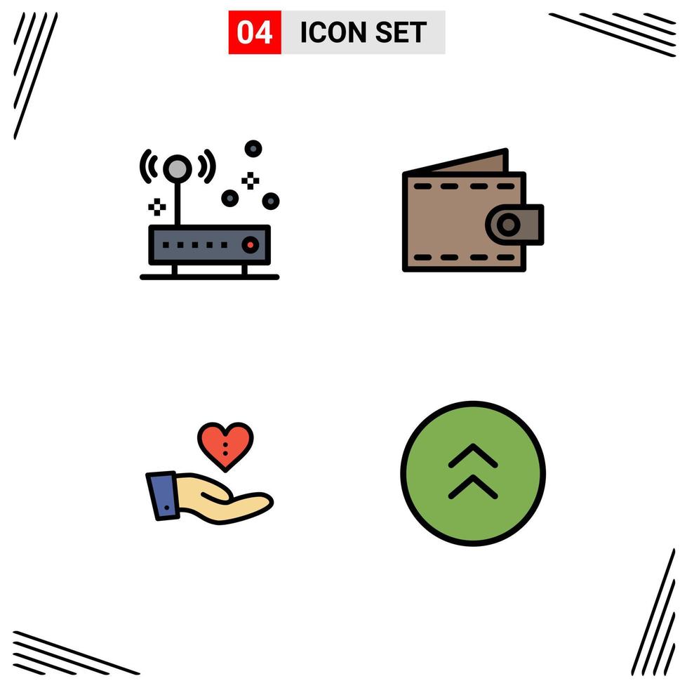Set of 4 Vector Filledline Flat Colors on Grid for connection donation network purse hand Editable Vector Design Elements