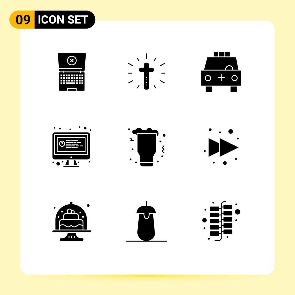 9 Creative Icons Modern Signs and Symbols of night chat car question computer Editable Vector Design Elements