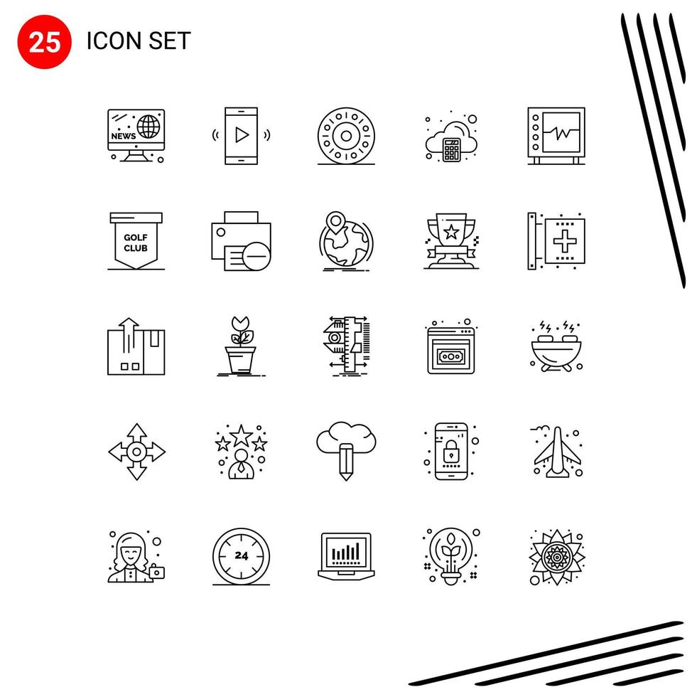 Line Pack of 25 Universal Symbols of health tax volume calculate accounting Editable Vector Design Elements