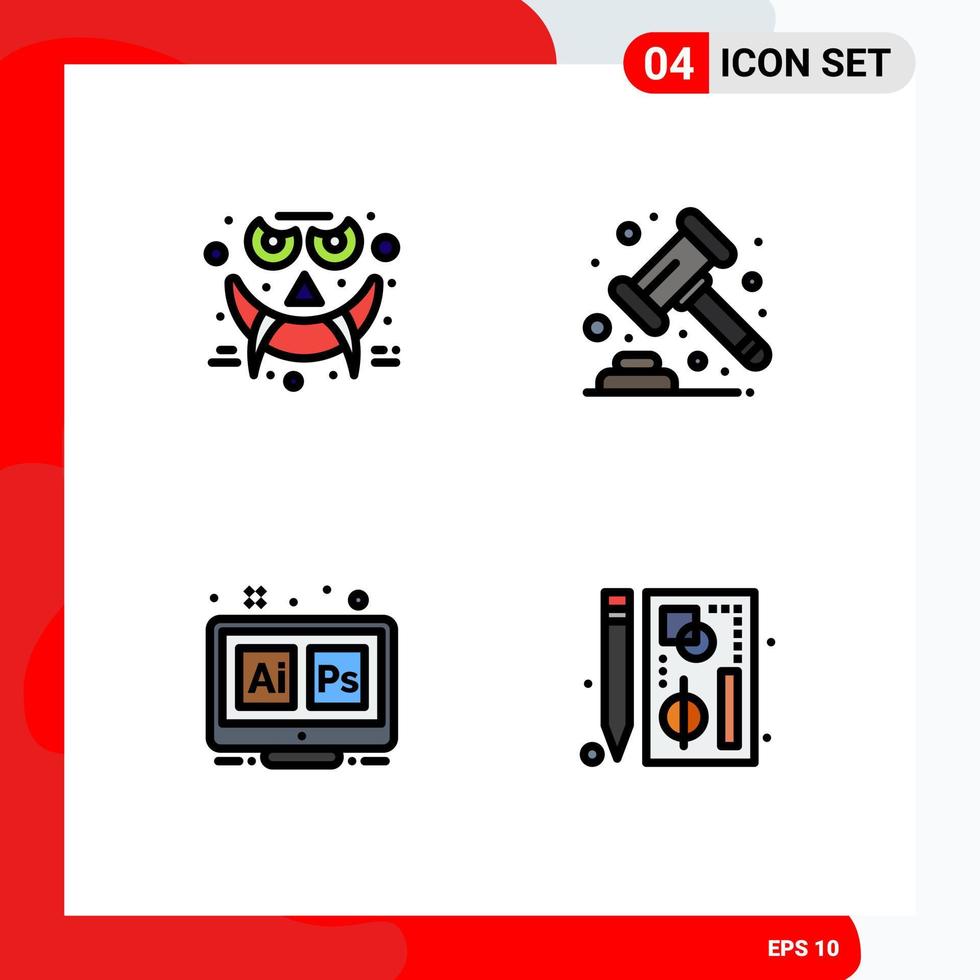 4 User Interface Filledline Flat Color Pack of modern Signs and Symbols of emots hex smiley law tool Editable Vector Design Elements