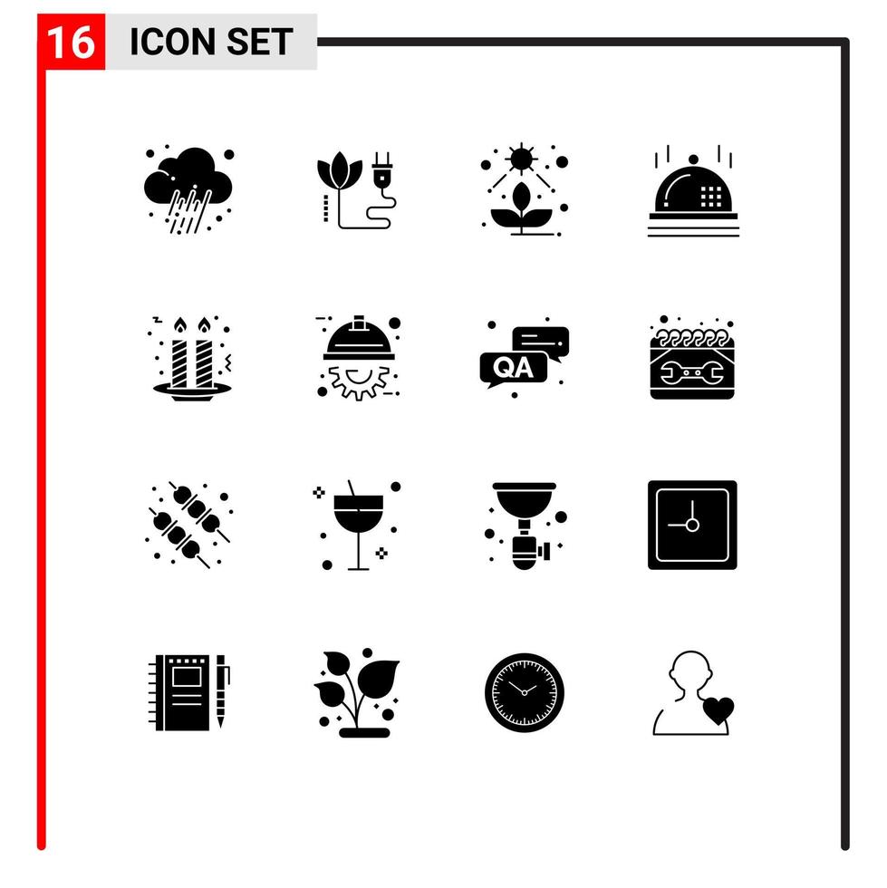 Pictogram Set of 16 Simple Solid Glyphs of candles cake direct dinner celebration Editable Vector Design Elements