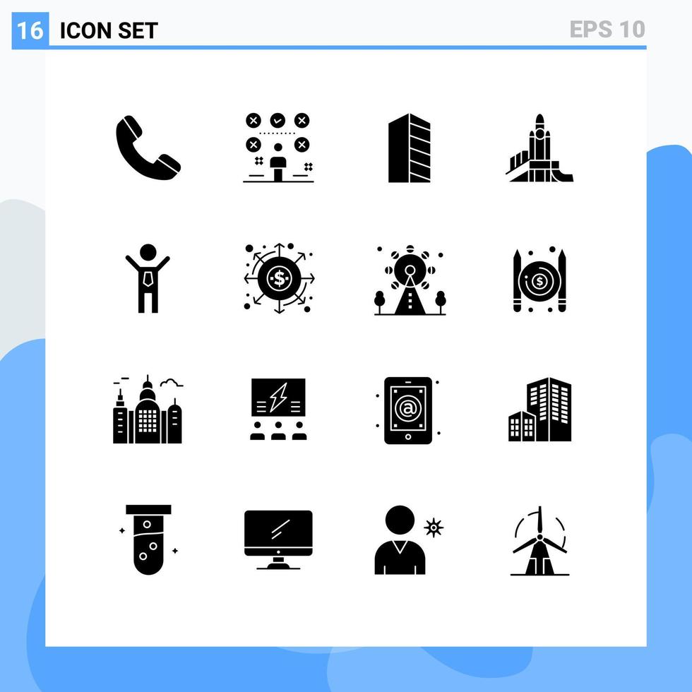 grupo de dieciséis moderno sólido glifos conjunto para político nuclear edificios juegos real inmuebles editable vector diseño elementos