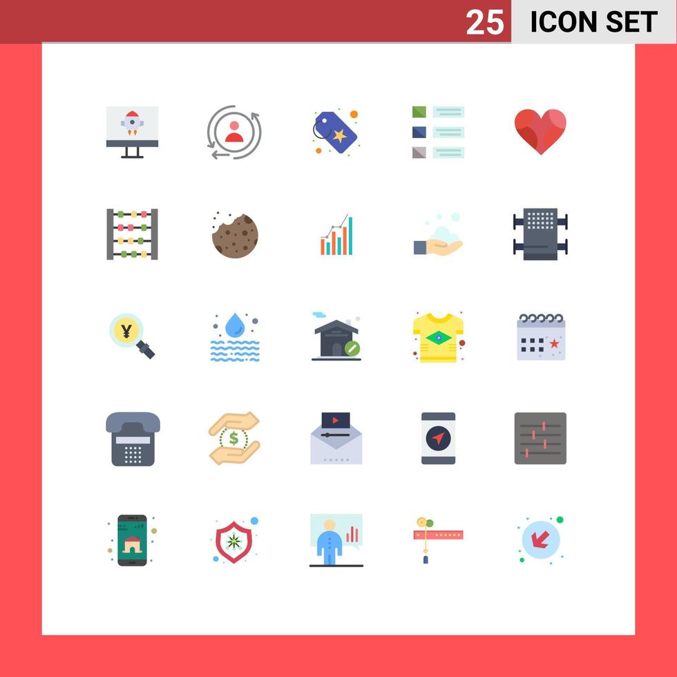 Modern Set of 25 Flat Colors and symbols such as favorite heart sale tag ui list Editable Vector Design Elements