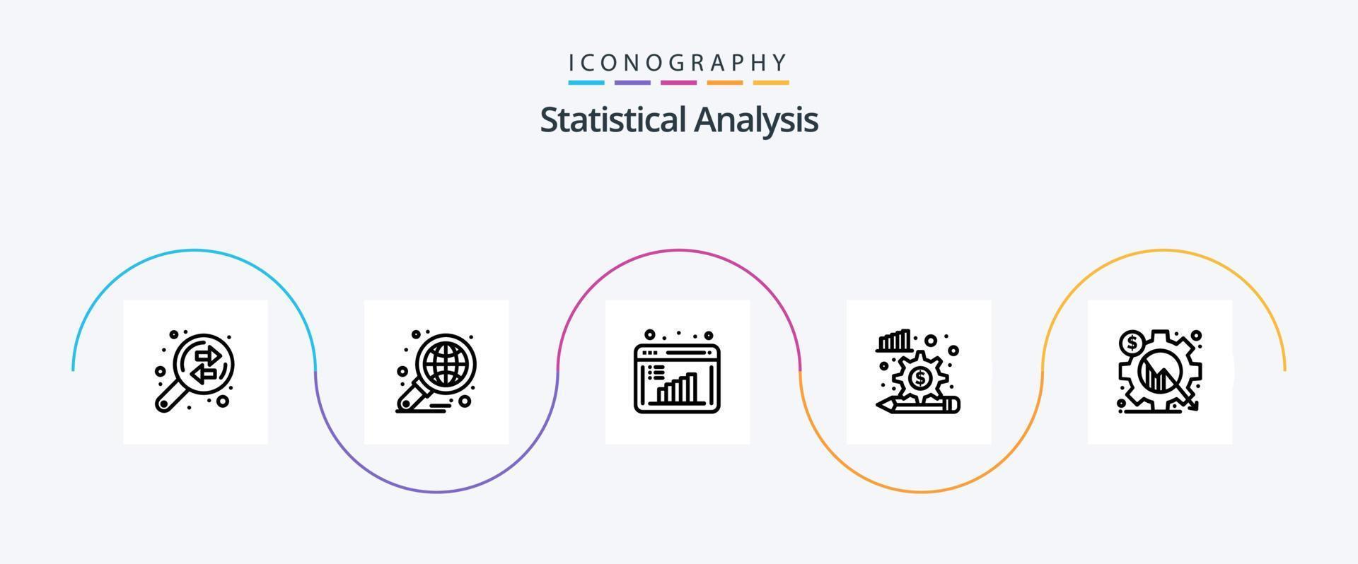Statistical Analysis Line 5 Icon Pack Including analysis. finance. report. diagram. data evaluation vector