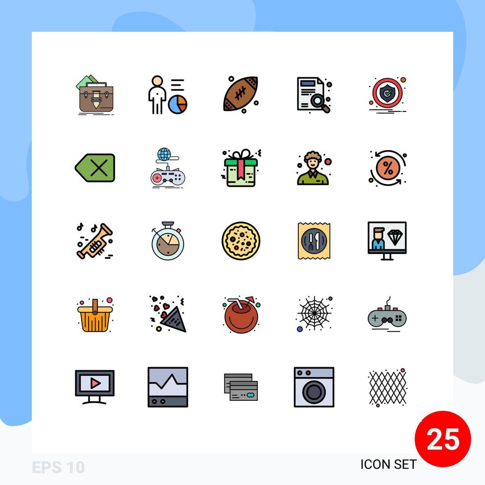 Pack of 25 Modern Filled line Flat Colors Signs and Symbols for Web Print Media such as search magnifier management find fathers day Editable Vector Design Elements