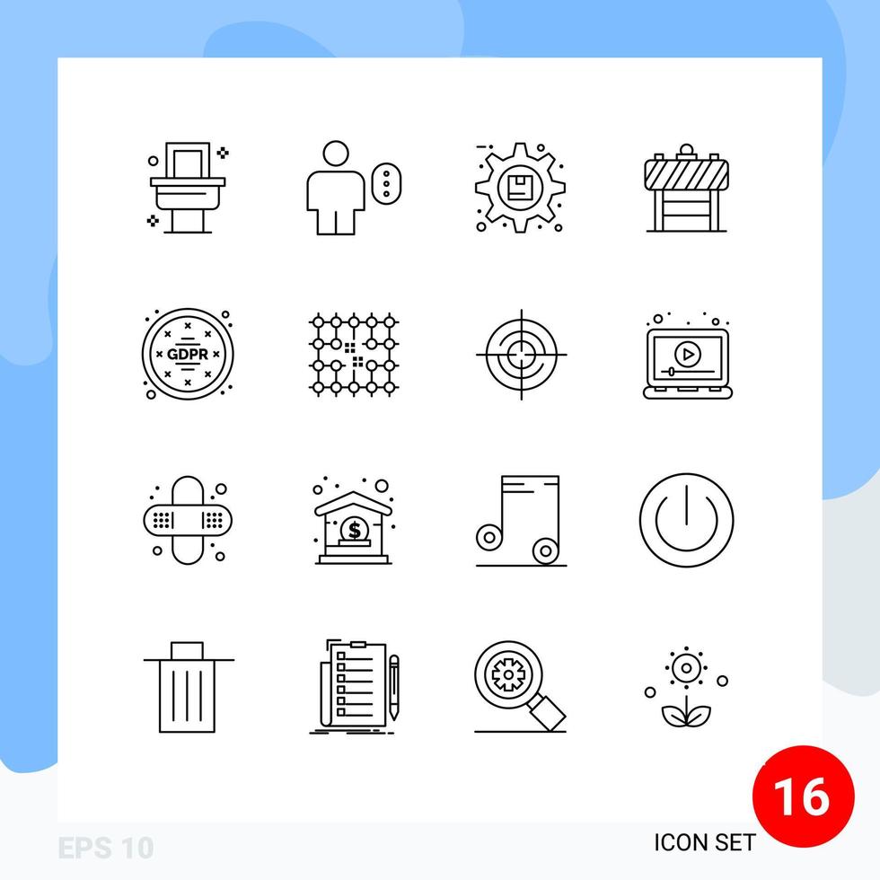 Set of 16 Vector Outlines on Grid for gdpr traffic gear board product Editable Vector Design Elements