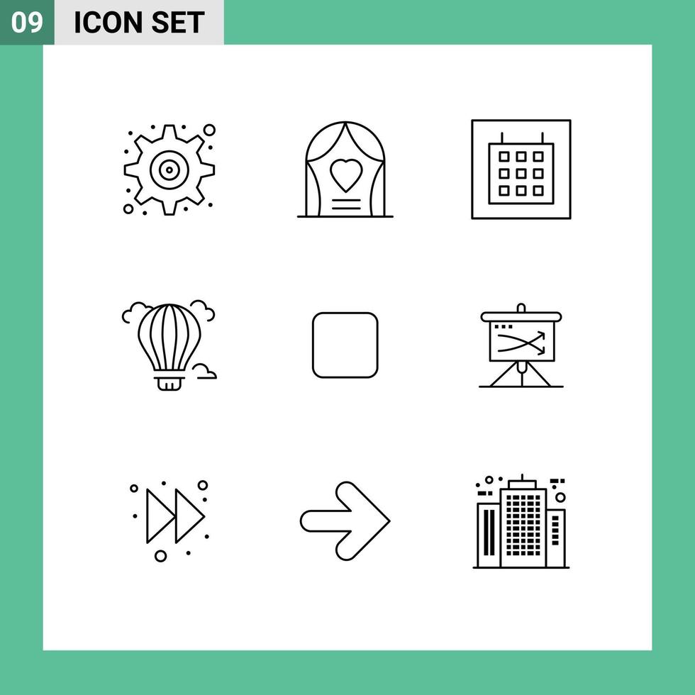 Stock Vector Icon Pack of 9 Line Signs and Symbols for unchecked box calendar hot air Editable Vector Design Elements