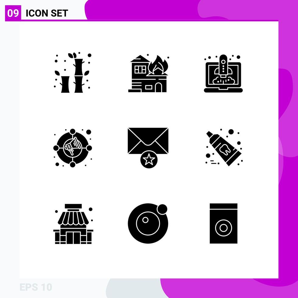 Pictogram Set of 9 Simple Solid Glyphs of message marketing boost market circle Editable Vector Design Elements
