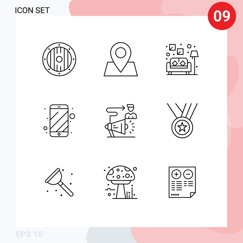 Pack of 9 Modern Outlines Signs and Symbols for Web Print Media such as announcement target lamp campaign phone Editable Vector Design Elements