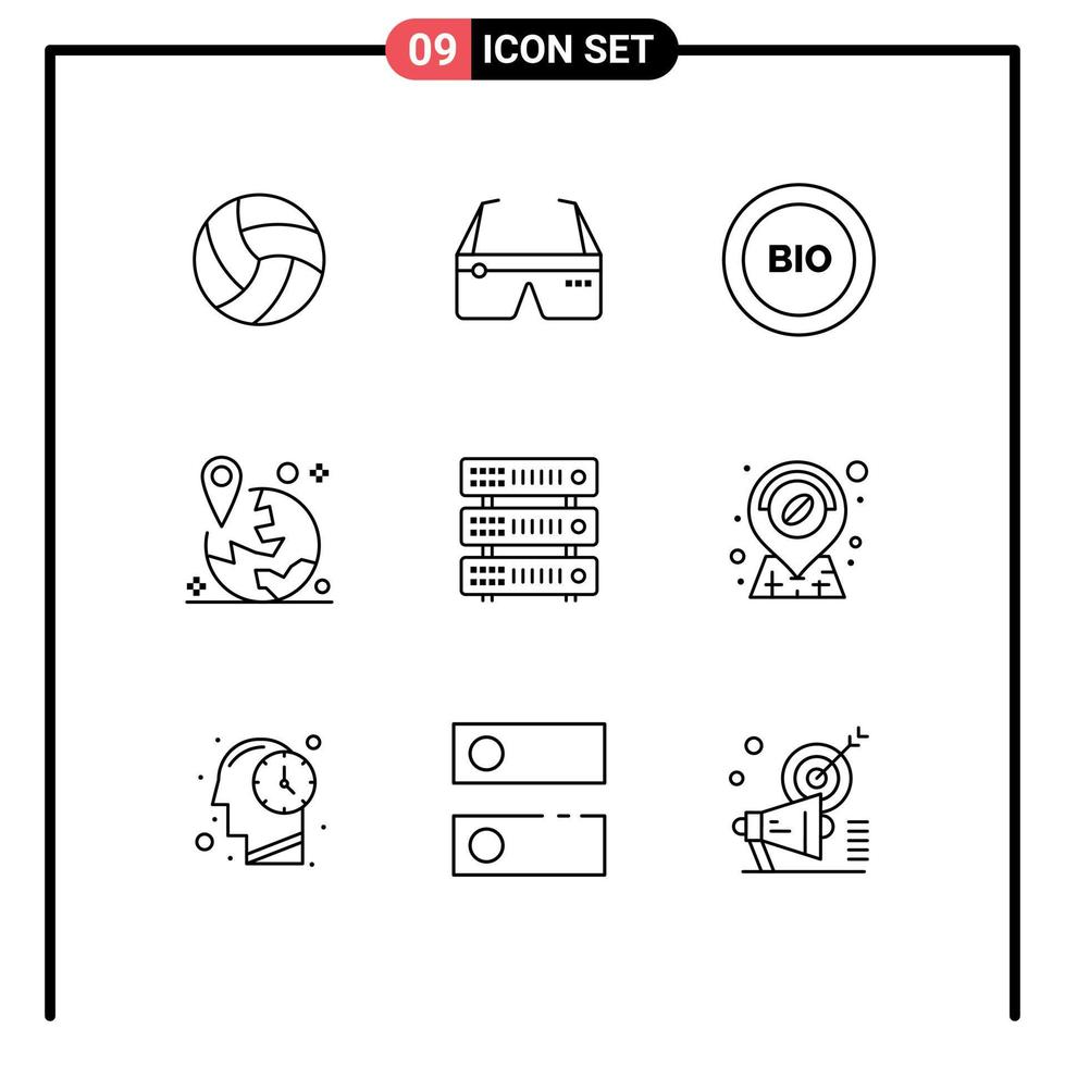 Set of 9 Vector Outlines on Grid for marker location google gps energy Editable Vector Design Elements