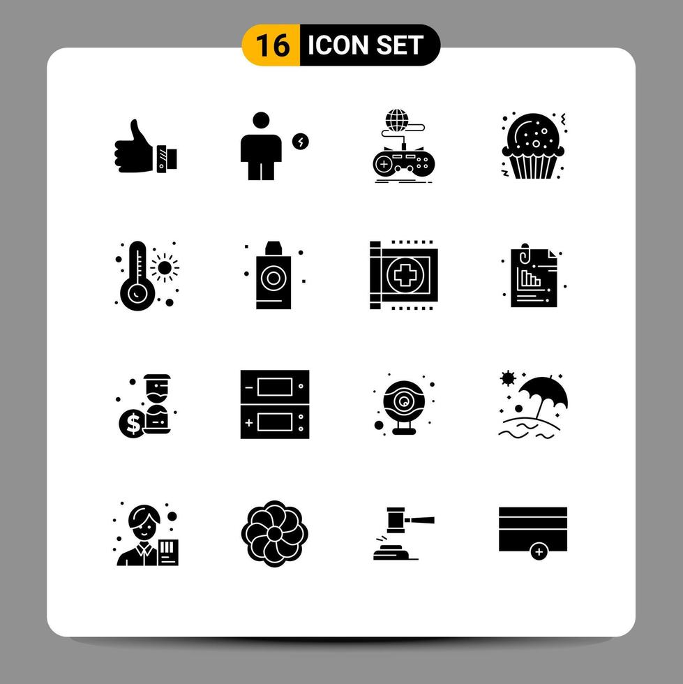 Mobile Interface Solid Glyph Set of 16 Pictograms of cookie online electricity multiplayer gaming Editable Vector Design Elements