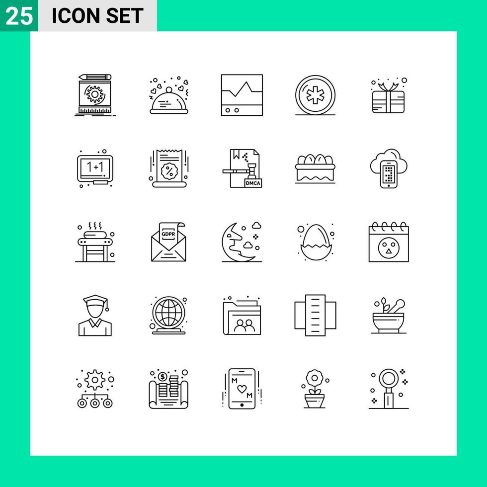 Set of 25 Vector Lines on Grid for healthcare ambulance restaurant scope electronics Editable Vector Design Elements