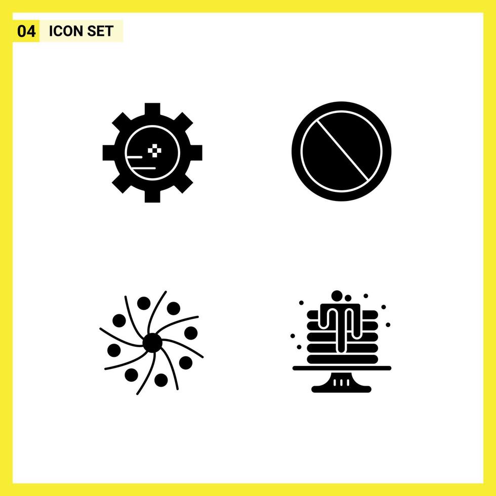 Pack of 4 Modern Solid Glyphs Signs and Symbols for Web Print Media such as gear galaxy bin trash space Editable Vector Design Elements