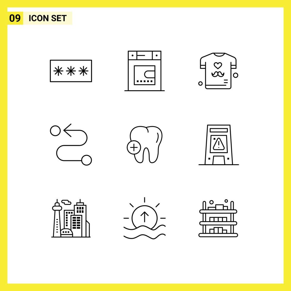 9 User Interface Outline Pack of modern Signs and Symbols of tooth hospital dad route destination Editable Vector Design Elements