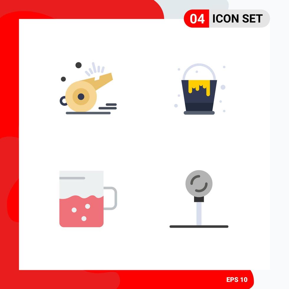 4 User Interface Flat Icon Pack of modern Signs and Symbols of whistle cup soccer color mug Editable Vector Design Elements