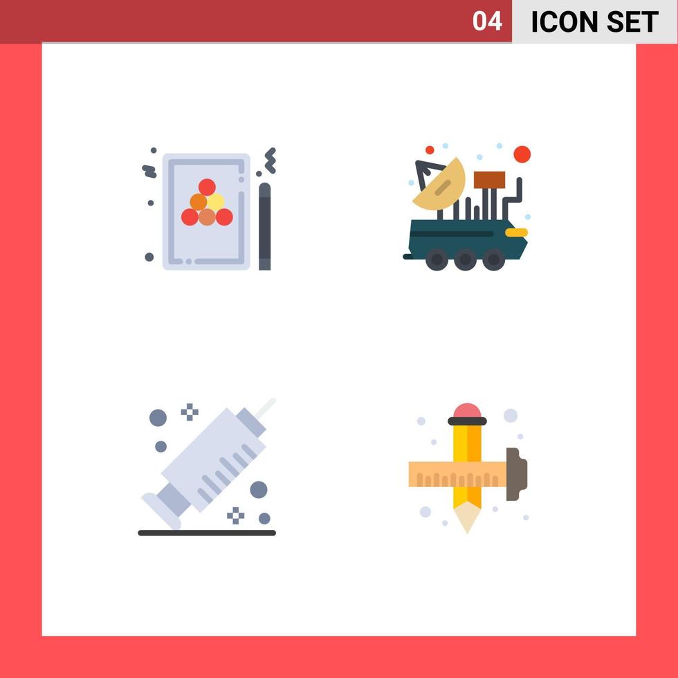 4 User Interface Flat Icon Pack of modern Signs and Symbols of snooker space billiards satellite syringe Editable Vector Design Elements