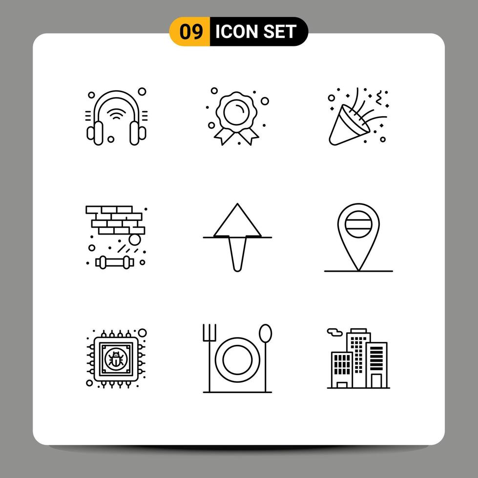 Pack of 9 creative Outlines of home play birthday game brick Editable Vector Design Elements