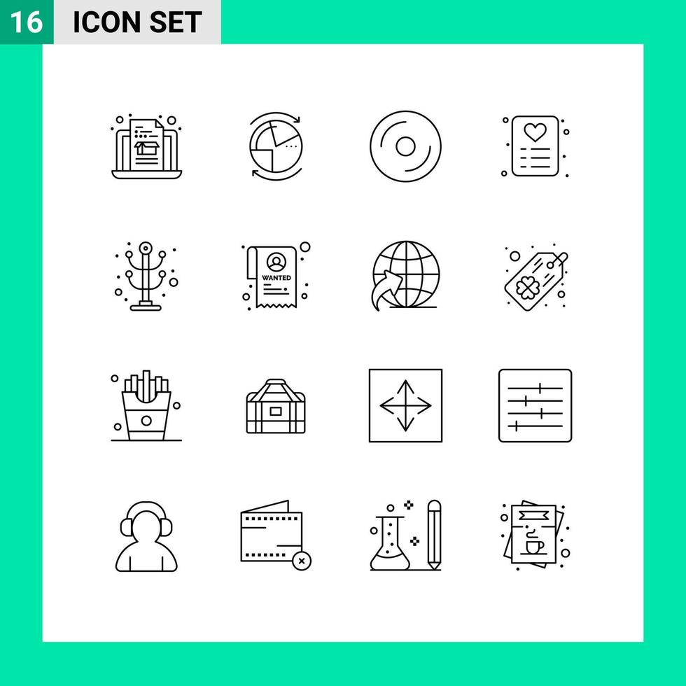 Editable Vector Line Pack of 16 Simple Outlines of furniture card cd love multimedia Editable Vector Design Elements