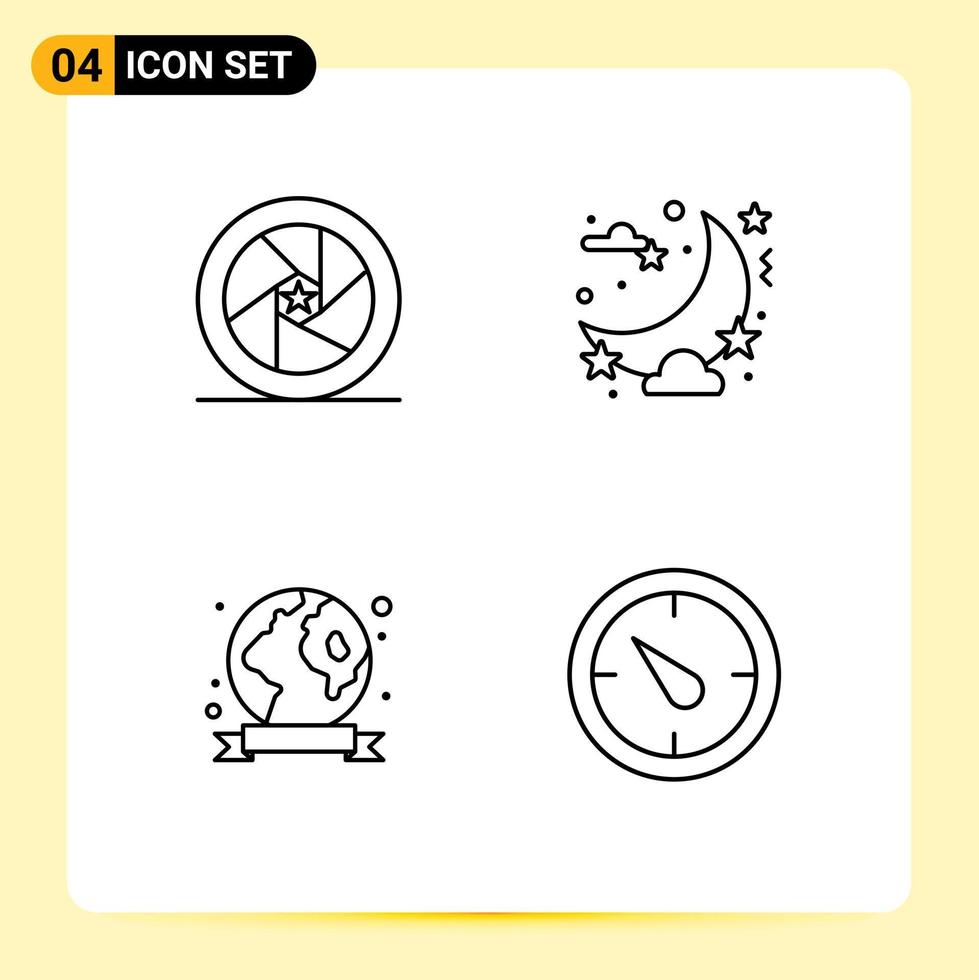 Mobile Interface Line Set of 4 Pictograms of celebrity badge superhero night ecology Editable Vector Design Elements