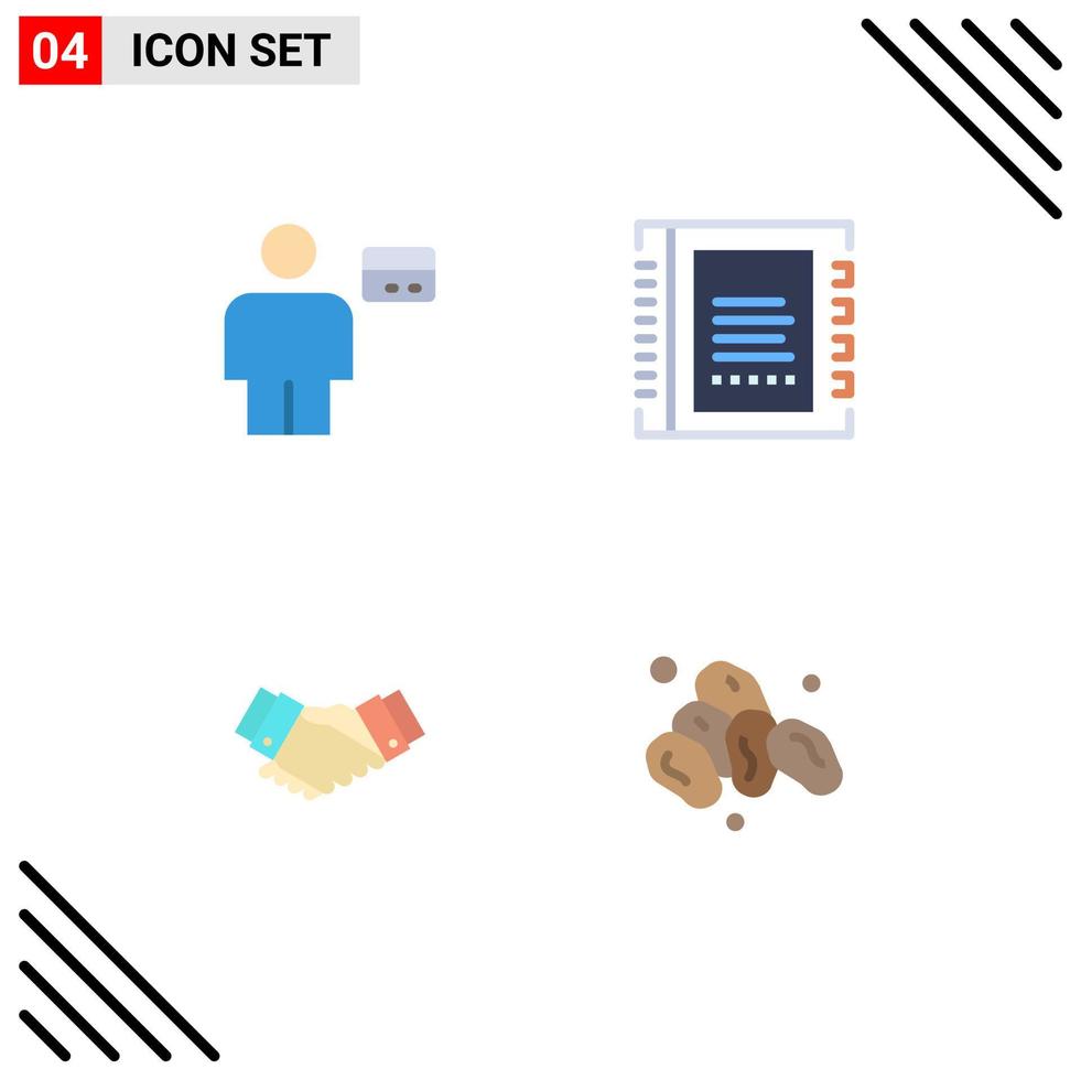 Set of 4 Vector Flat Icons on Grid for avatar list credit book deal Editable Vector Design Elements