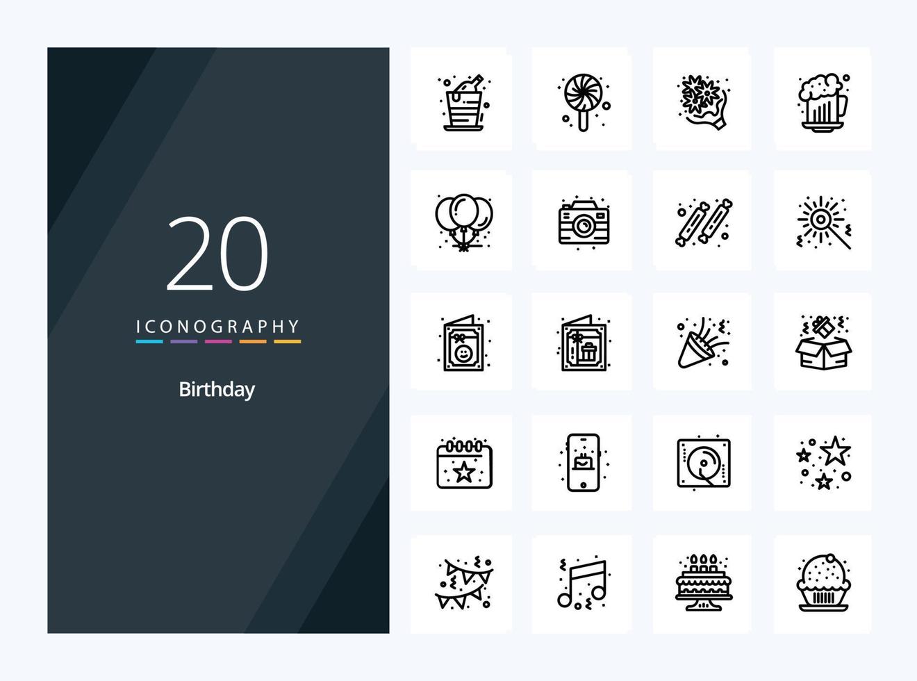 20 Birthday Outline icon for presentation vector