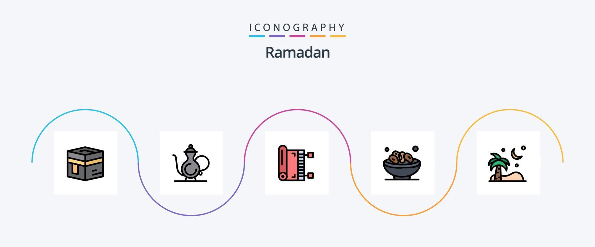 Ramadan Line Filled Flat 5 Icon Pack Including islam. bowl. ramadan. ramadan. muslim vector