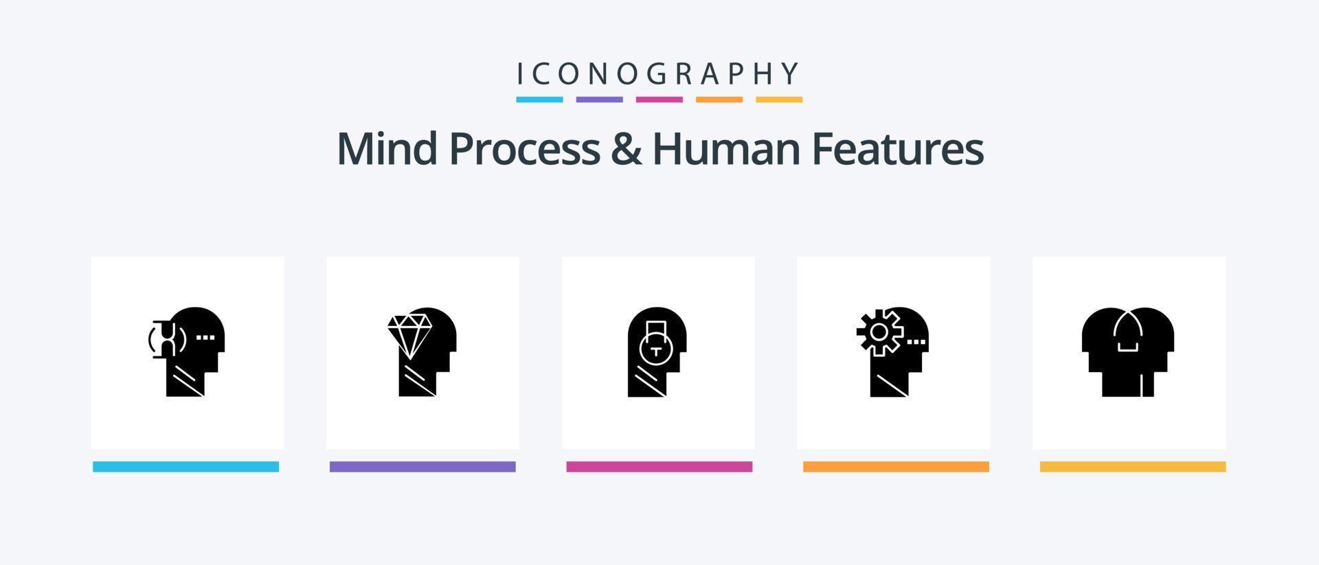 mente proceso y humano caracteristicas glifo 5 5 icono paquete incluso empatía. aprendiendo. cerrar con llave. proceso. usuario. creativo íconos diseño vector