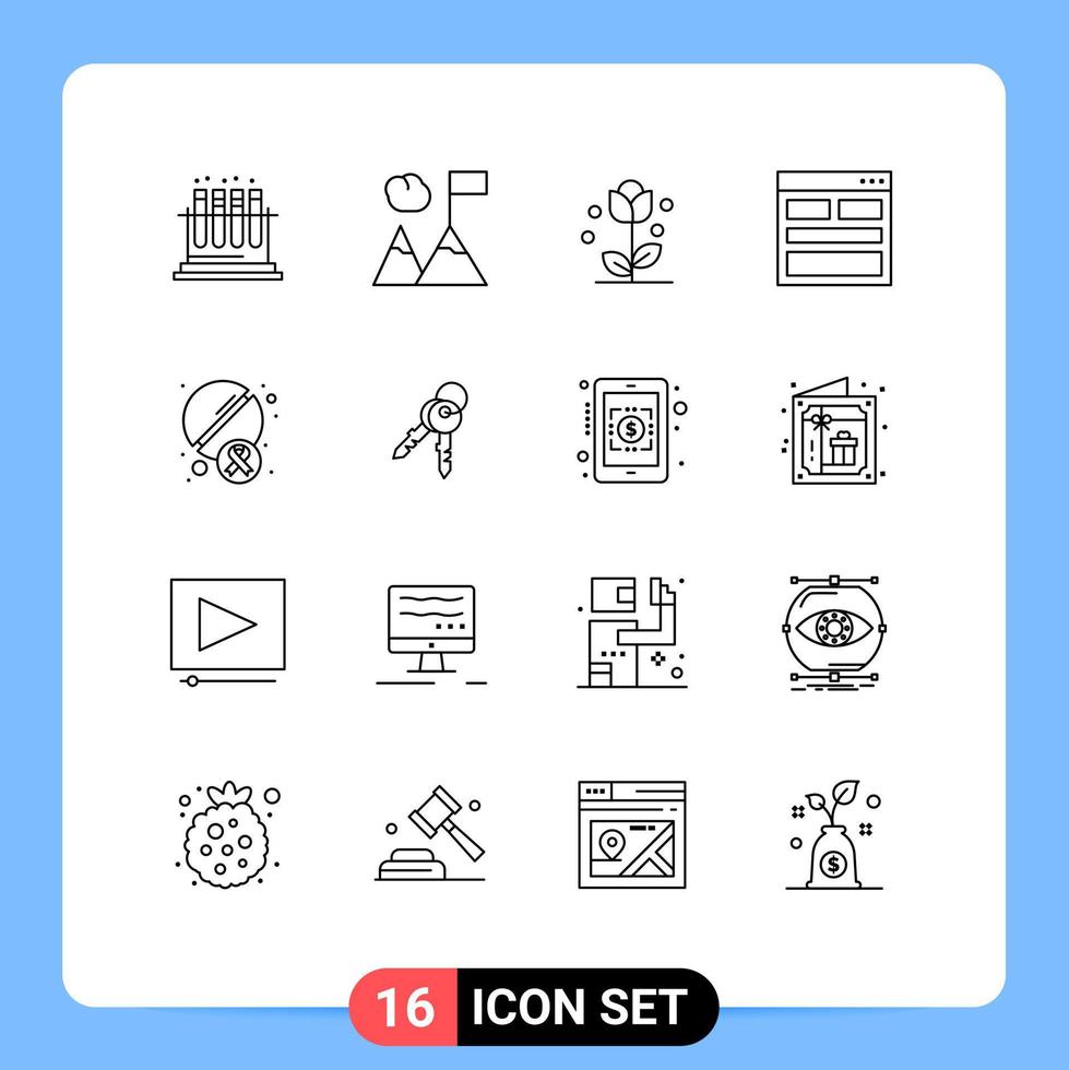 Set of 16 Vector Outlines on Grid for pills form floral contact us communication Editable Vector Design Elements