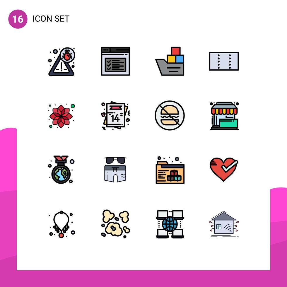16 Universal Flat Color Filled Lines Set for Web and Mobile Applications cosmetic beauty box minimize ship Editable Creative Vector Design Elements