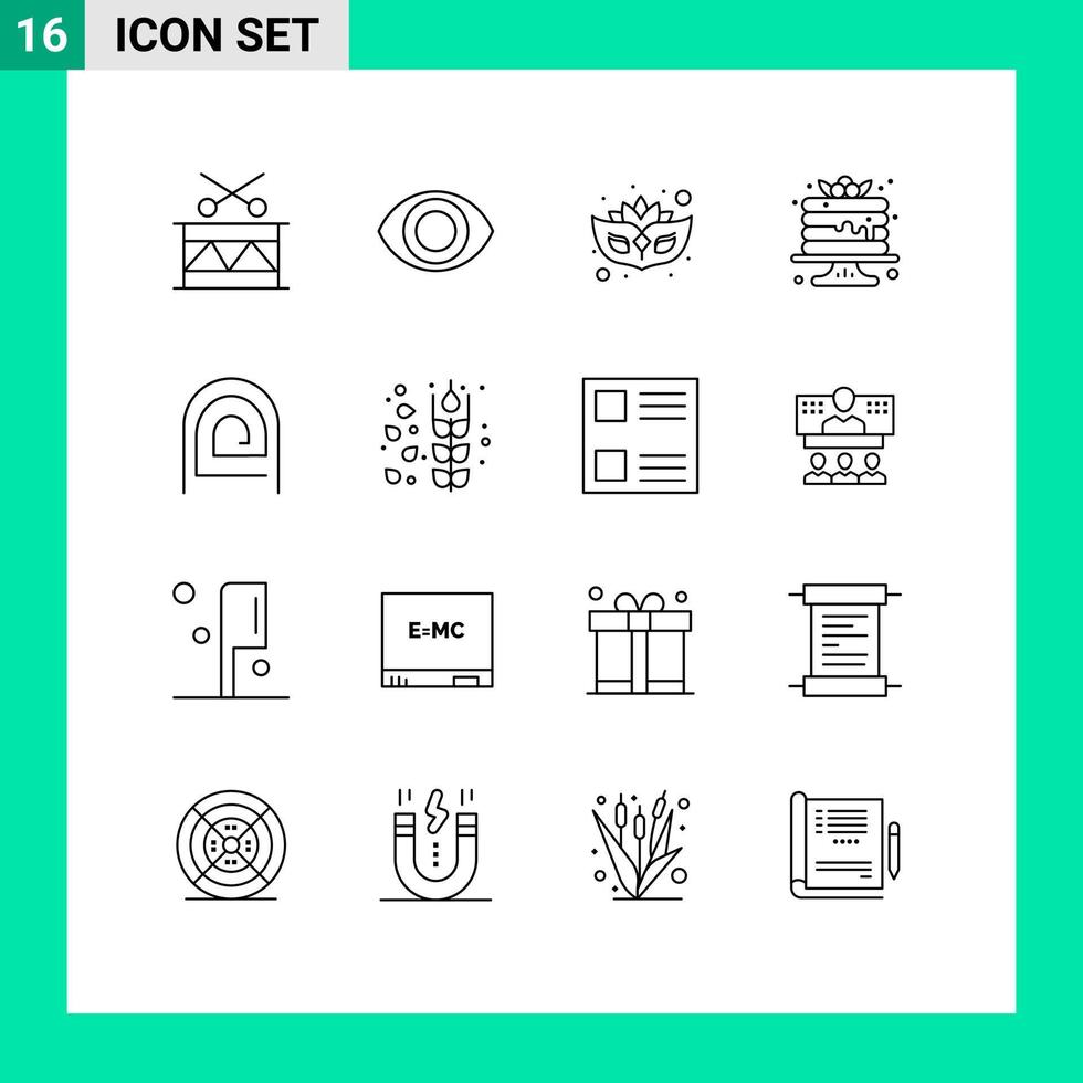 16 Universal Outlines Set for Web and Mobile Applications reader password masquerade fingerprint sweets Editable Vector Design Elements