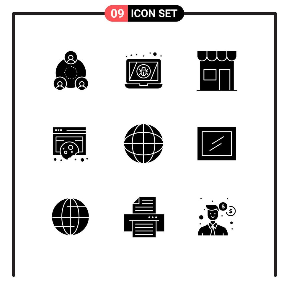 Universal Icon Symbols Group of 9 Modern Solid Glyphs of privacy data building cookies shop Editable Vector Design Elements