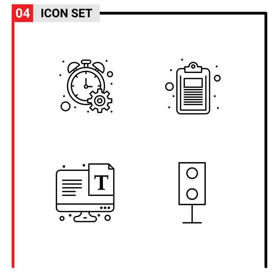 usuario interfaz paquete de 4 4 básico línea de relleno plano colores de mostrador pantalla Temporizador educación tipografía editable vector diseño elementos