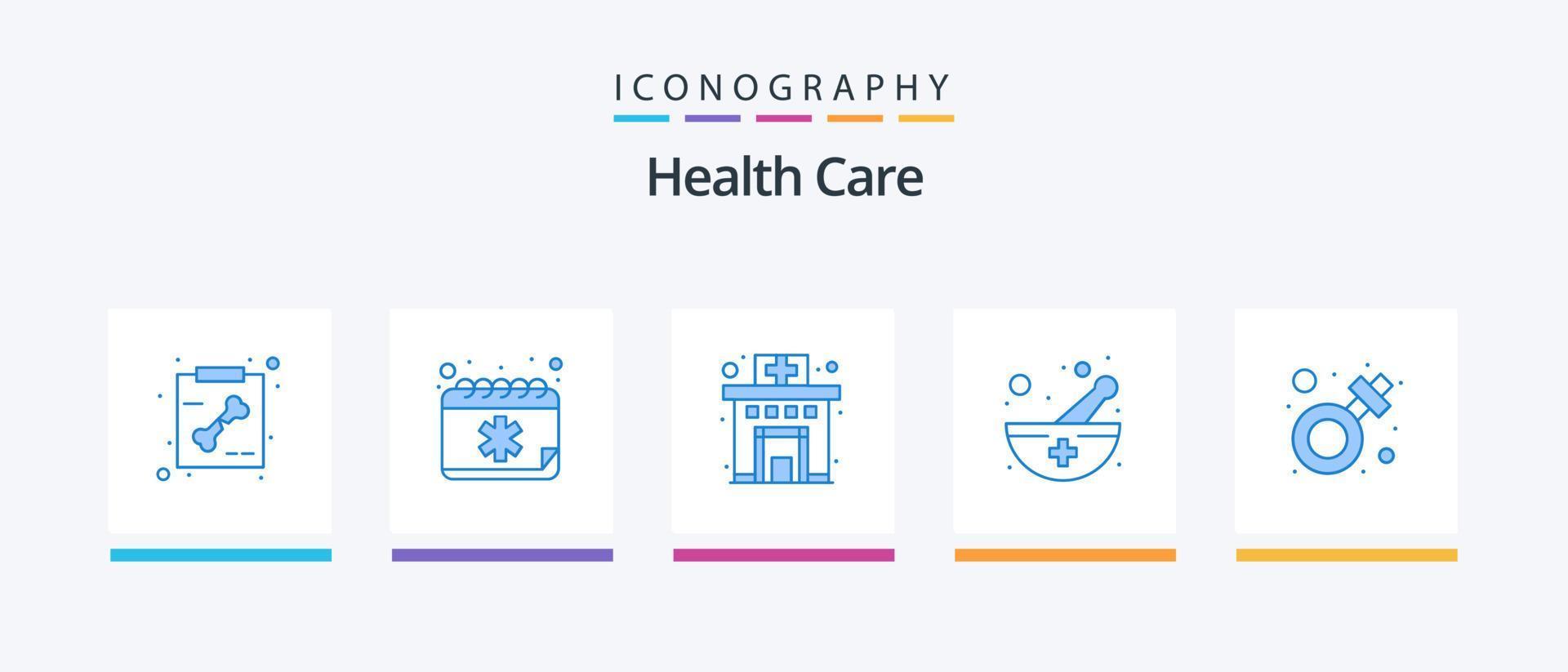 salud cuidado azul 5 5 icono paquete incluso género. farmacia. cuidado de la salud. medicina bol. mespital creativo íconos diseño vector