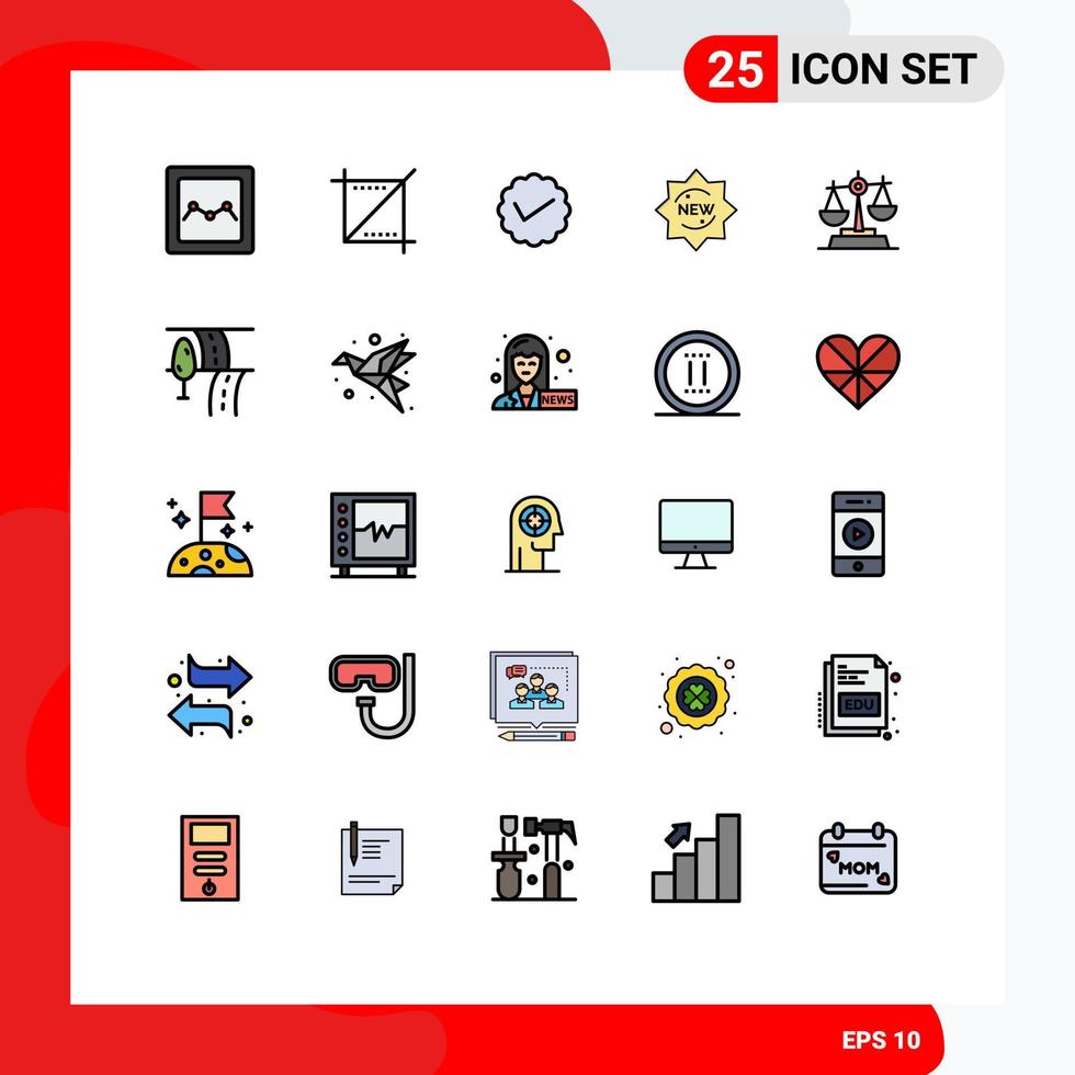 User Interface Pack of 25 Basic Filled line Flat Colors of justice badge media sticker new Editable Vector Design Elements
