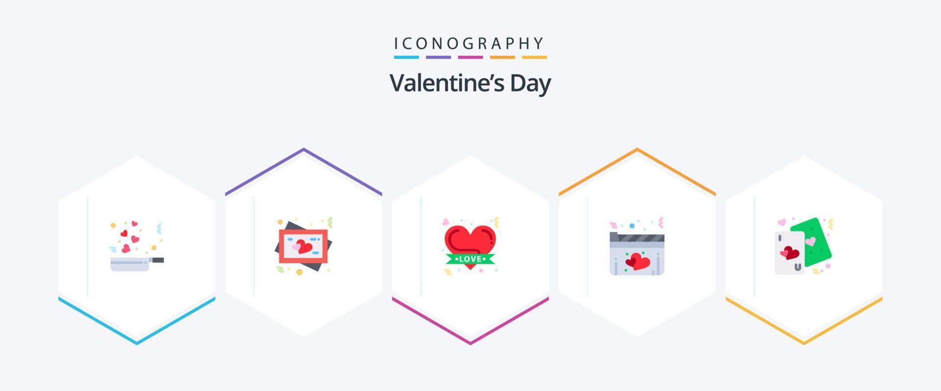 Valentines Day 25 Flat icon pack including heart. movie. badge. love. film vector