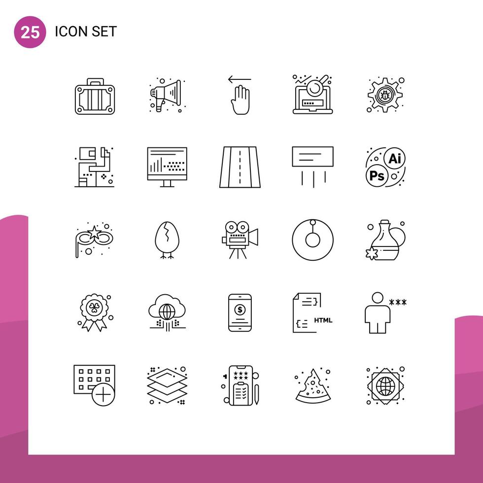 Modern Set of 25 Lines and symbols such as setting bug cyber crime four login file Editable Vector Design Elements